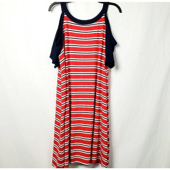 Maurices XXL Navy/Red/White Stripe Cold Shoulder TShirt Dress - Picture 5 of 6